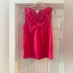 LOFT Bright Pink Sleeveless Ruffle Top